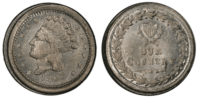 (1864) White Metal Civil War Patriotic Token F-56/229e, Our Country