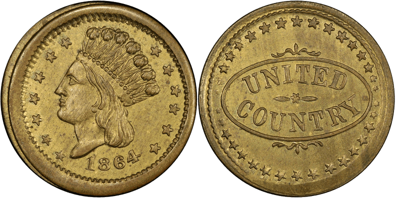 (1864) Brass Civil War Patriotic Token F-56/436b, United Country