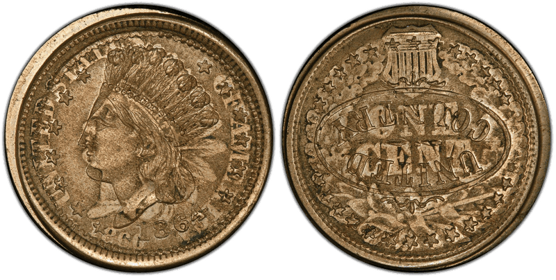 (1864) Copper-Nickel Civil War Patriotic Token F-56/436do, Strk Over 1860 1C Patriotic Cent