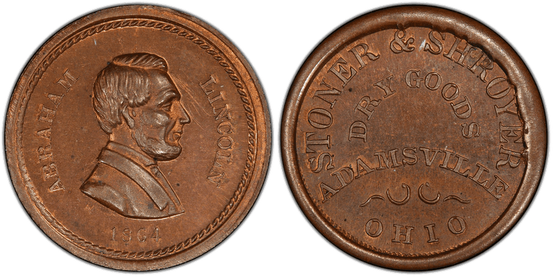 (1864) Copper Civil War Store Card F-5A-3a, Stoner & Shroyer OH