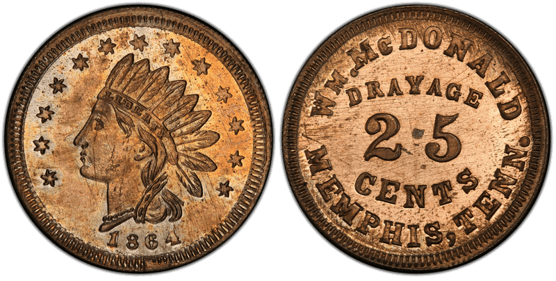 (1864) Copper-Nickel Civil War Store Card F-600D-2d, . McDonald TN