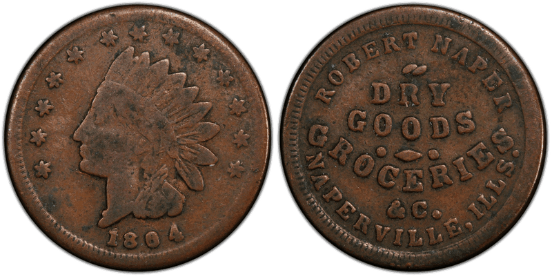 (1864) Copper Civil War Store Card F-615A-1A, Robert Naper IL