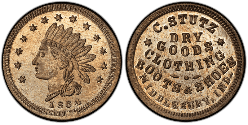 (1864) Copper-Nickel Civil War Store Card F-615A-2d, C. Stutz IN