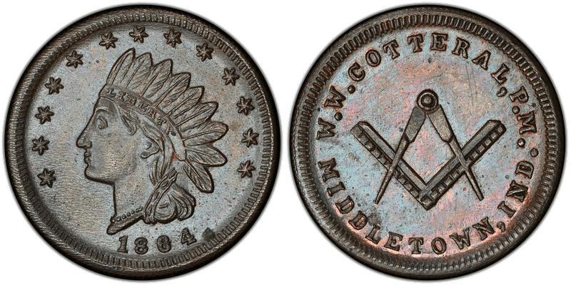 (1864) Copper Civil War Store Card F-620A-2a, W.M. Cotteral, P.M. IN