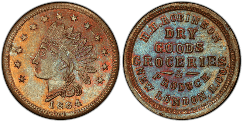 (1864) Copper Civil War Store Card F-620A-9a, H.H. Robinson OH