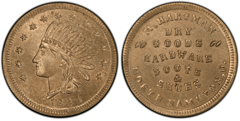 (1864) Copper-Nickel Civil War Store Card F-645A-2d, M. Hartman OH
