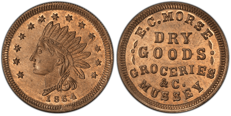 (1864) Copper-Nickel Civil War Store Card F-680A-3d, E.C. Morse MI