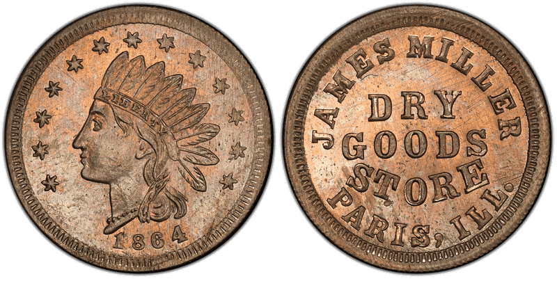(1864) Copper-Nickel Civil War Store Card F-690C-4d, James Miller IL