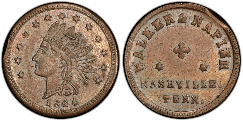 (1864) Copper Civil War Store Card F-690E-6a, Walker & Napier TN