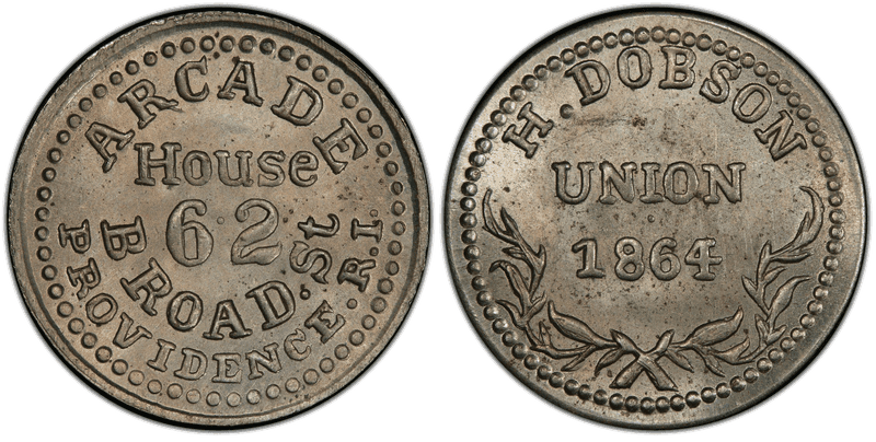 (1864) German-Silver Civil War Store Card F-700A-4j, H. Dobson RI