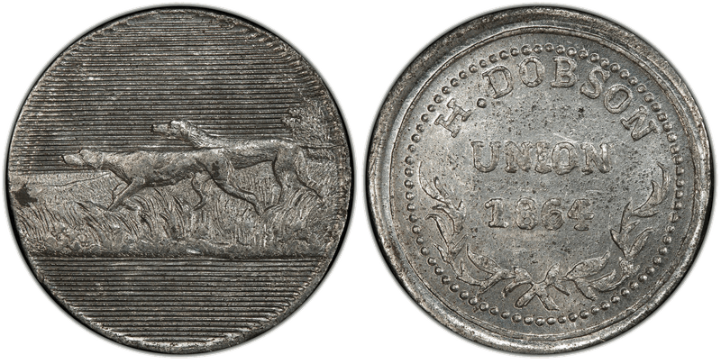 (1864) White Metal Civil War Store Card F-700D-1e, H. Dobson RI