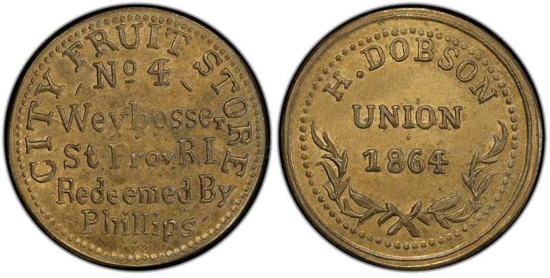 (1864) Brass Civil War Store Card F-700D-4b, H. Dobson RI
