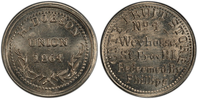 (1864) German-Silver Civil War Store Card F-700D-4j, H. Dobson RI