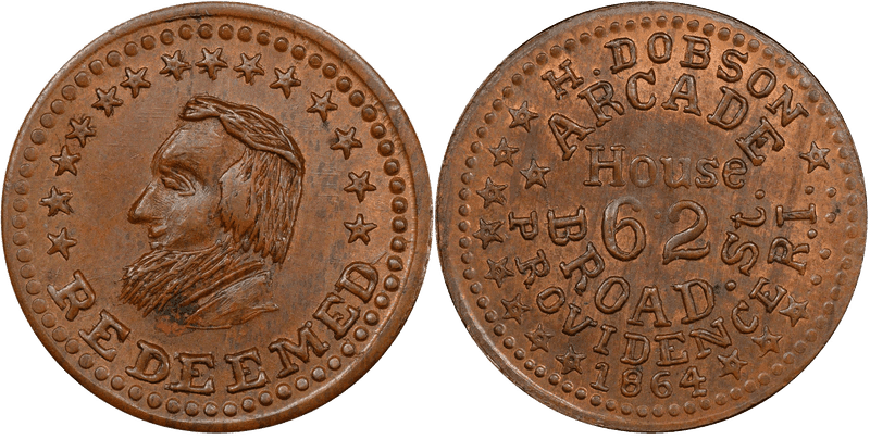 (1864) Copper Civil War Store Card F-700D-6a, H. Dobson RI