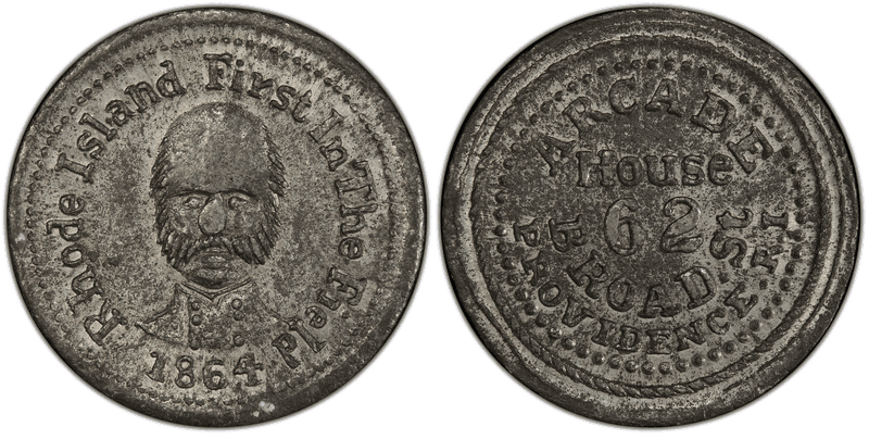 (1864) White Metal Civil War Store Card F-700D-7e, Arcade House RI