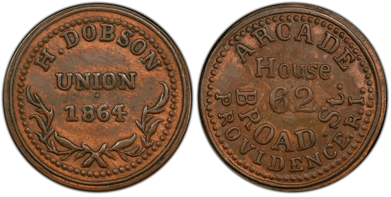 (1864) Copper Civil War Store Card F-700D-9a, H. Dobson RI