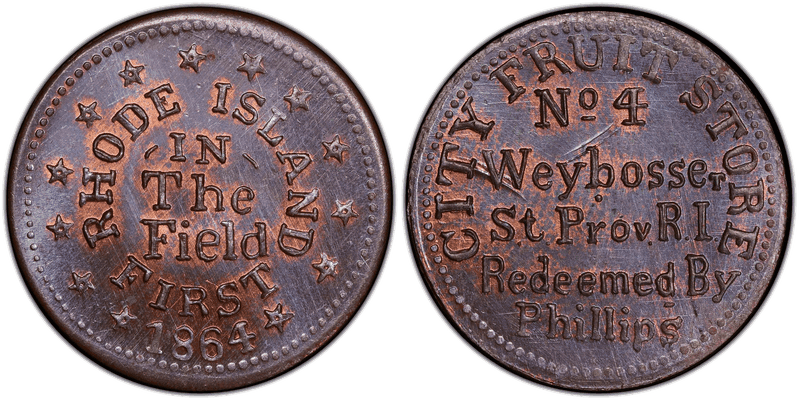 (1864) Copper Civil War Store Card F-700G-1a, City Fruit Store