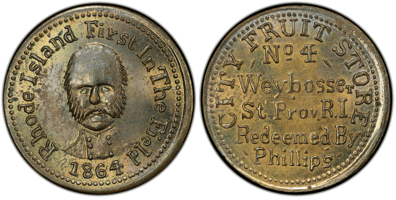 (1864) Brass Civil War Store Card F-700G-2b, Weybosse RI