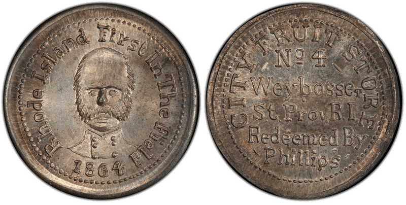(1864) Silver Civil War Store Card F-700G-2f, City Fruit Store RI