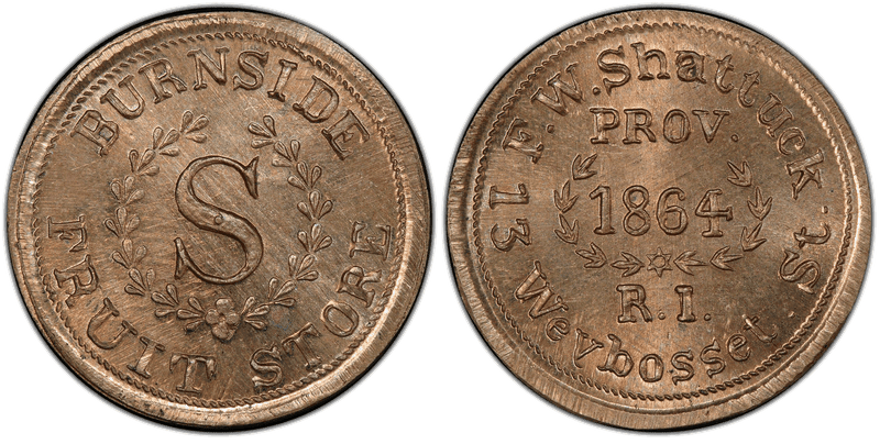 (1864) Copper-Nickel Civil War Store Card F-700I-1d, F.W. Shattuck RI