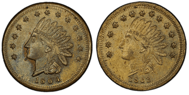 (1864) Brass Civil War Store Card F-71A/76b, Indian Heads