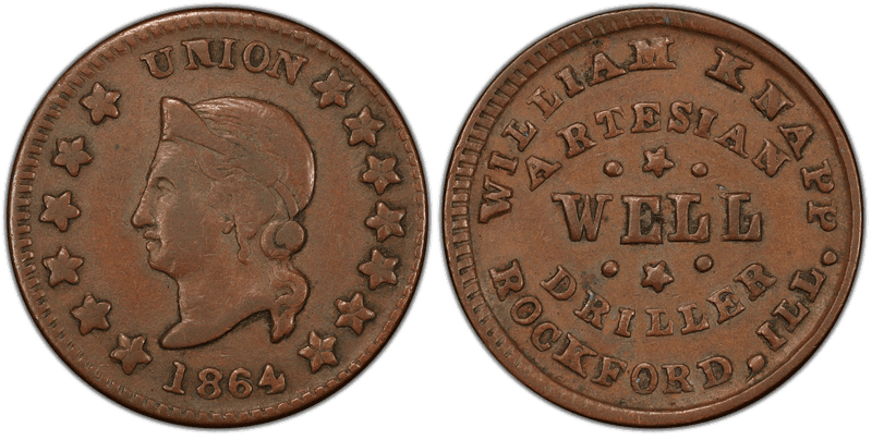 (1864) Copper Civil War Store Card F-755D-1a, William Knapp IL