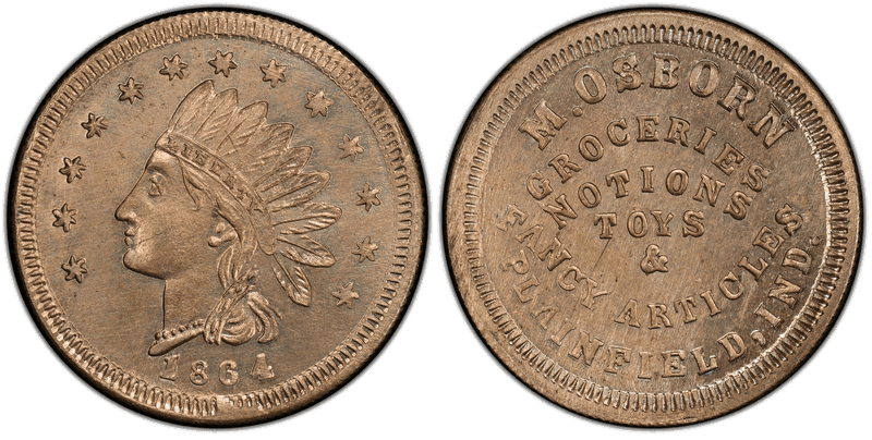 (1864) Copper-Nickel Civil War Store Card F-770B-1d, M. Osborn IN