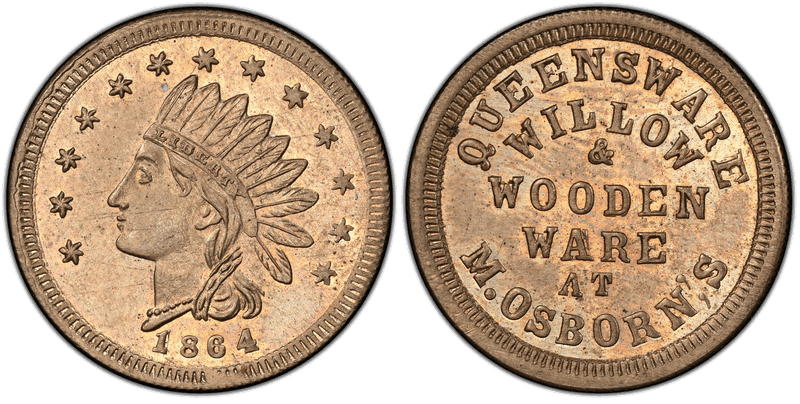 (1864) Copper-Nickel Civil War Store Card F-770B-4d, M. Osborn's IN