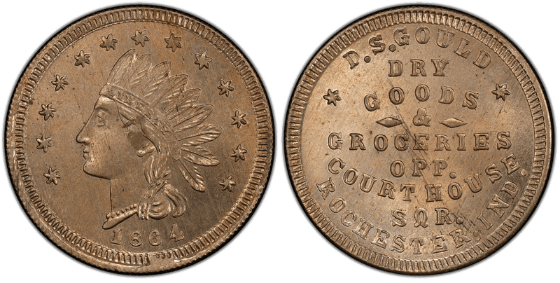 (1864) Copper-Nickel Civil War Store Card F-810A-2d, D.S. Gould IN