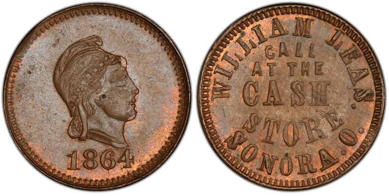 (1864) Copper Civil War Store Card F-820A-1a, William Leas. OH