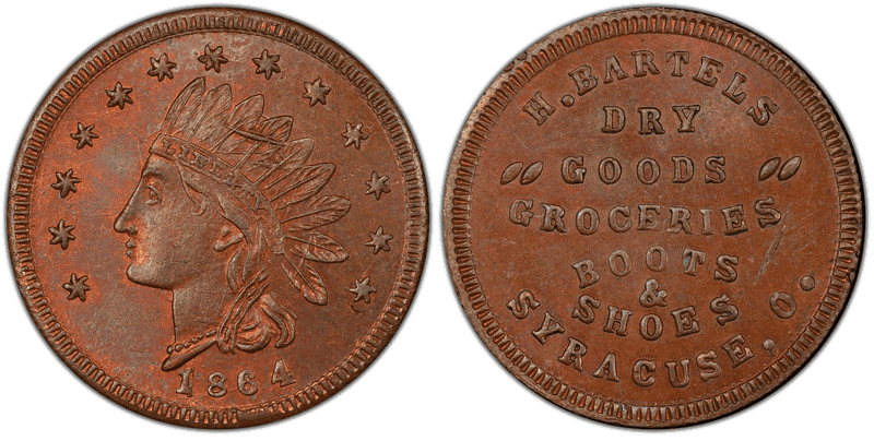 (1864) Copper Civil War Store Card F-845A-2a, H. Bartels OH