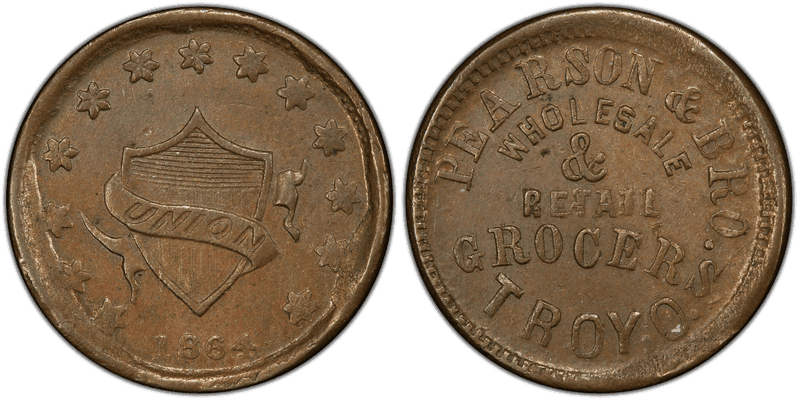 (1864) Copper Civil War Store Card F-880F-5a, Pearson & Bro. OH