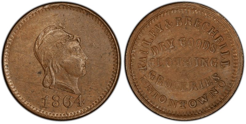 (1864) Copper Civil War Store Card F-890A-1a, Fauley & Brechbill OH