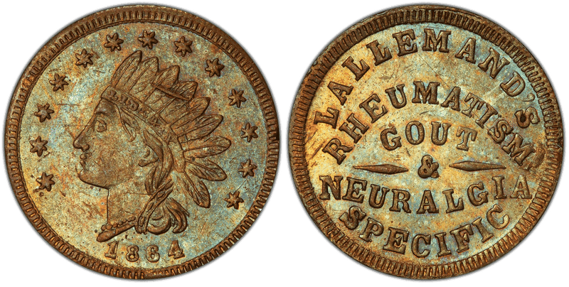 (1864) Copper Civil War Store Card F-910B-4a, Lallemand's MO