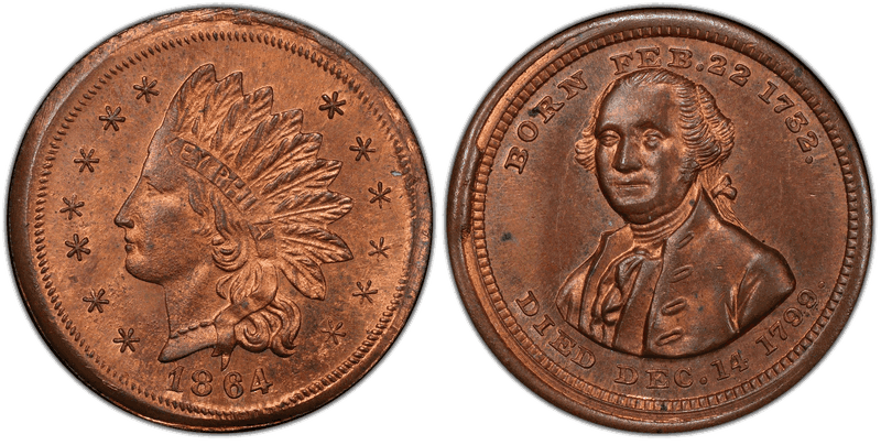 (1864) Copper Civil War Patriotic Token F-96/116a, Washington-Born, Died