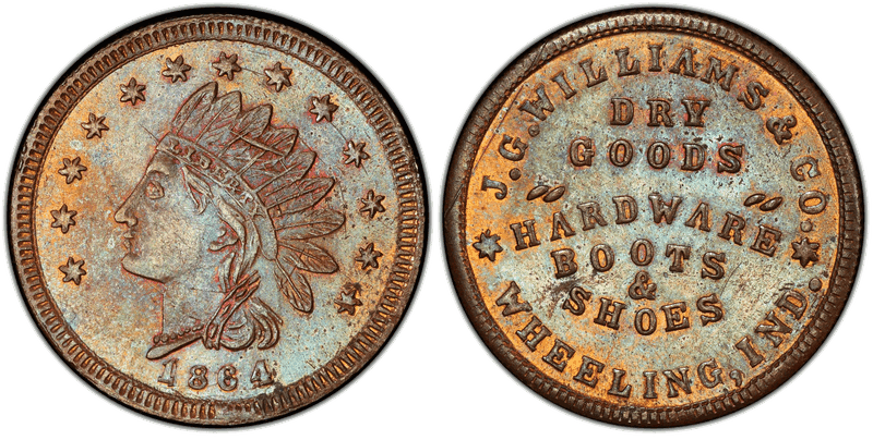 (1864) Copper Civil War Store Card F-970A-2a, J.G. Williams & Co. IN