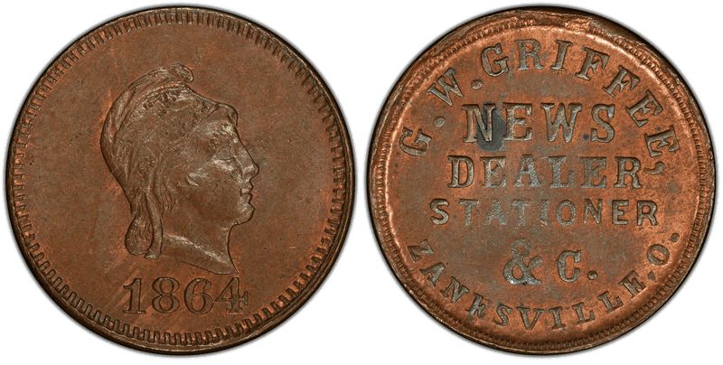 (1864) Copper Civil War Store Card F-995F-1a, G.W. Griffee OH