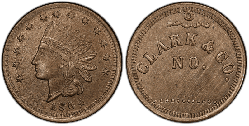 (1864) Copper-Nickel Civil War Store Card F-LU-8d, F-LU-8d Clark & Co. PA