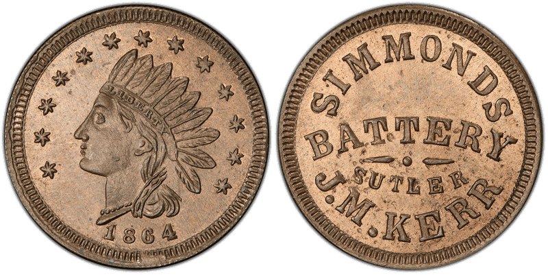 (1864) Copper-Nickel Civil War Sutler Token S-1, CNa Simmonds-J.M. Kerr