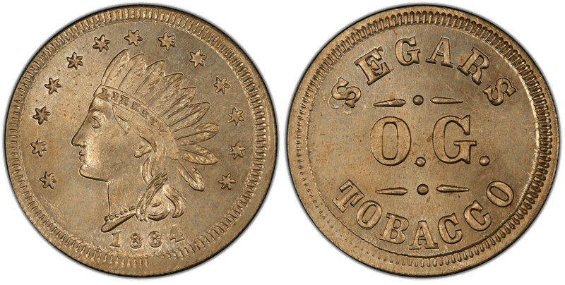 1864 Token LU-G-4d Copper-Nickel Segars Tobacco