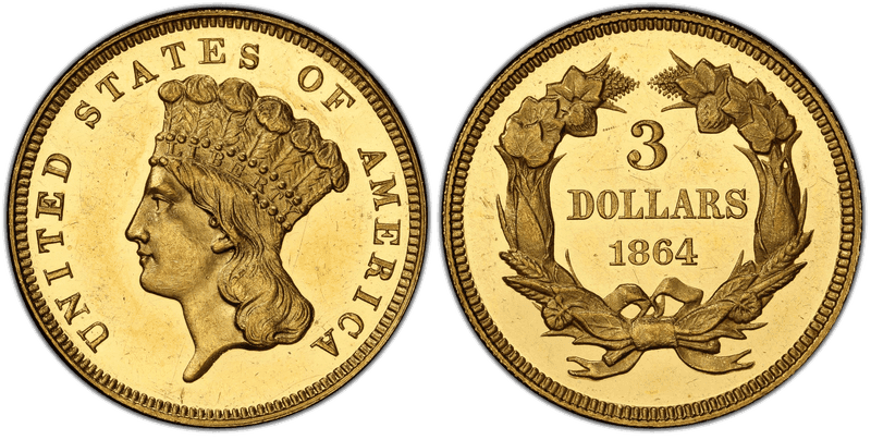 1864 Indian Princess Three Dollar