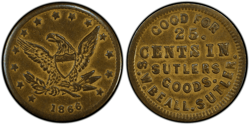 1866 Token NT S-FKb-25B Brass S.W. Beall Sutler Sutler