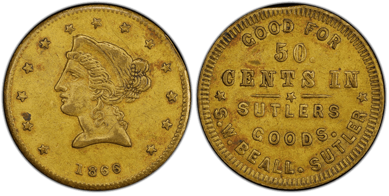1866 Token NT S-FKb-50B, S.W. Beall Sutler