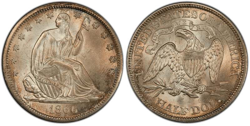 1866 (S) Seated Liberty Half Dollar - Motto