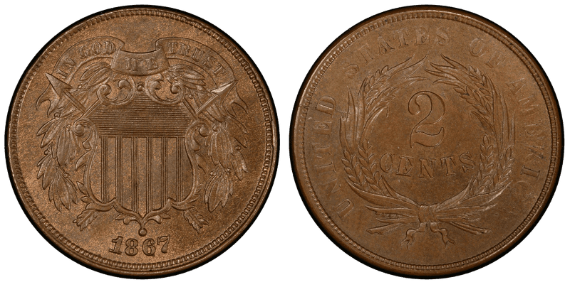 1867 Two Cent Piece - Doubled Die Obverse