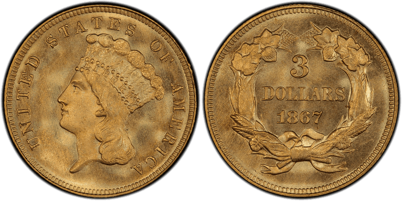 1867 Indian Princess Three Dollar