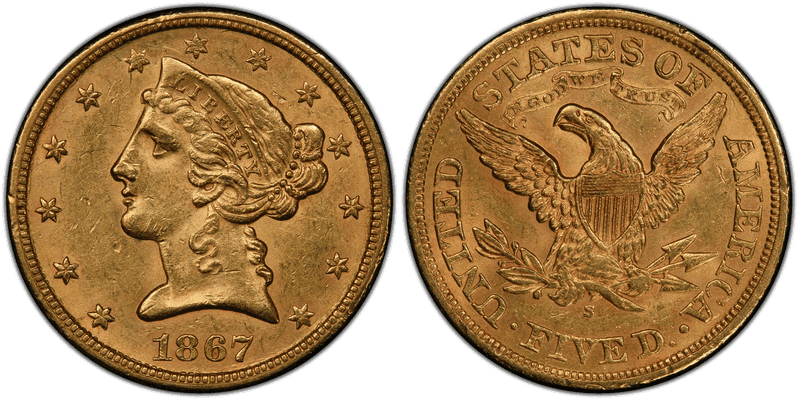 1867 Liberty Head Half Eagle