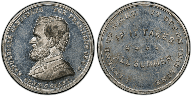 1868 Medal DeWitt USG-1868-7 White Metal General U.S. Grant Campaign