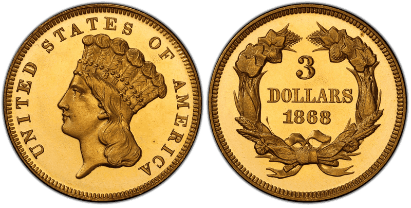 1868 Proof Indian Princess Three Dollar