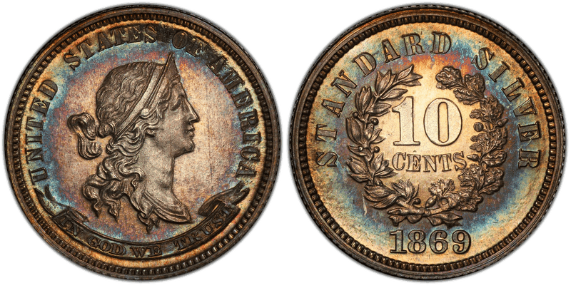 1869 Proof Dime Pattern - J-702